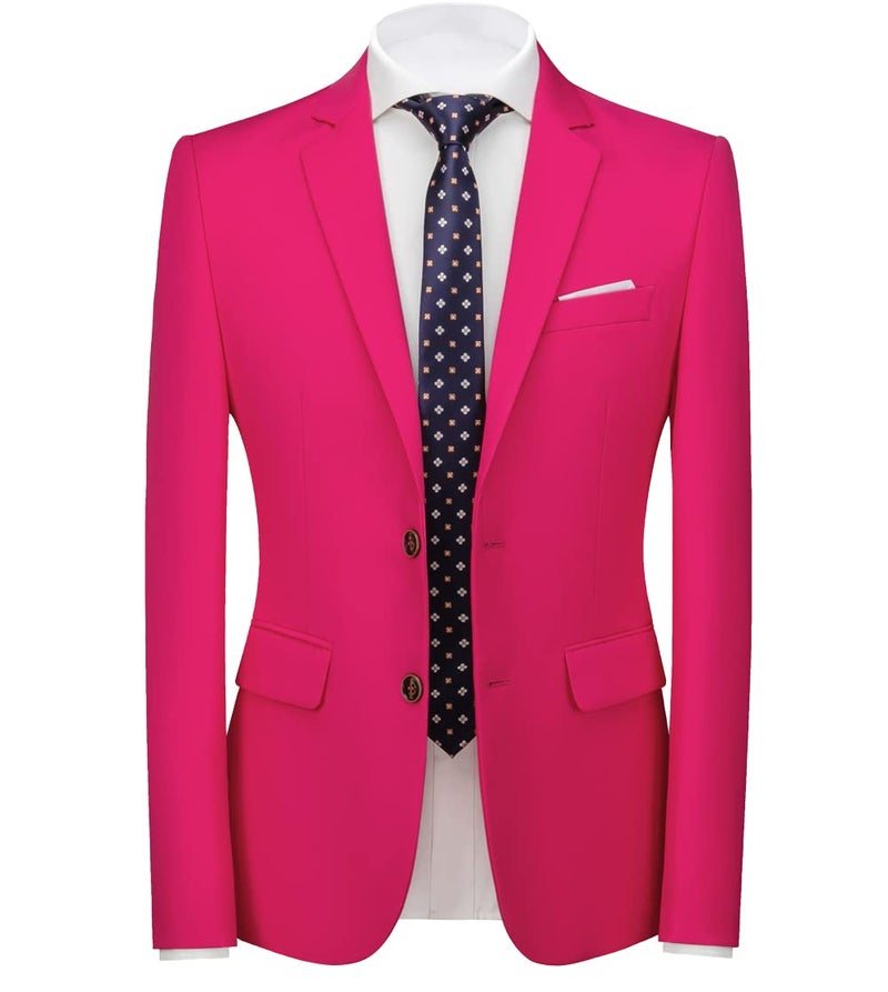 UNINUKOO Mens Blazer Jacket Casual 2 Buttons Suit Jacket Single Breasted Sport Coats Modern Wedding Tux Blazer US Size 44 Pink - Image 1